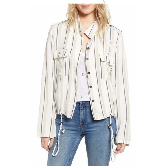 Rails Rowen Linen Cropped Jacket in Cocoa Stripe NEW without tags XS - Picture 1 of 8